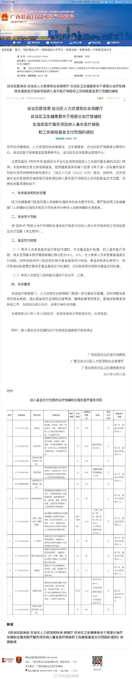 11月1日起 廣西試管嬰兒納入醫保